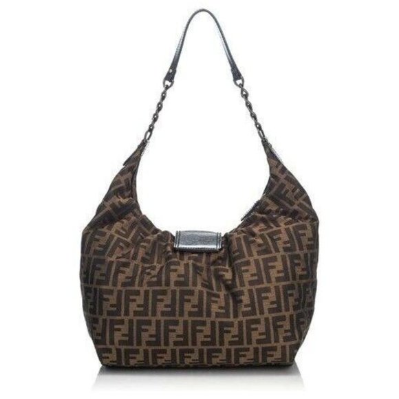 Fendi Brown Zucca B Buckle Canvas Leather Shoulder Bag - Picture 2 of 14